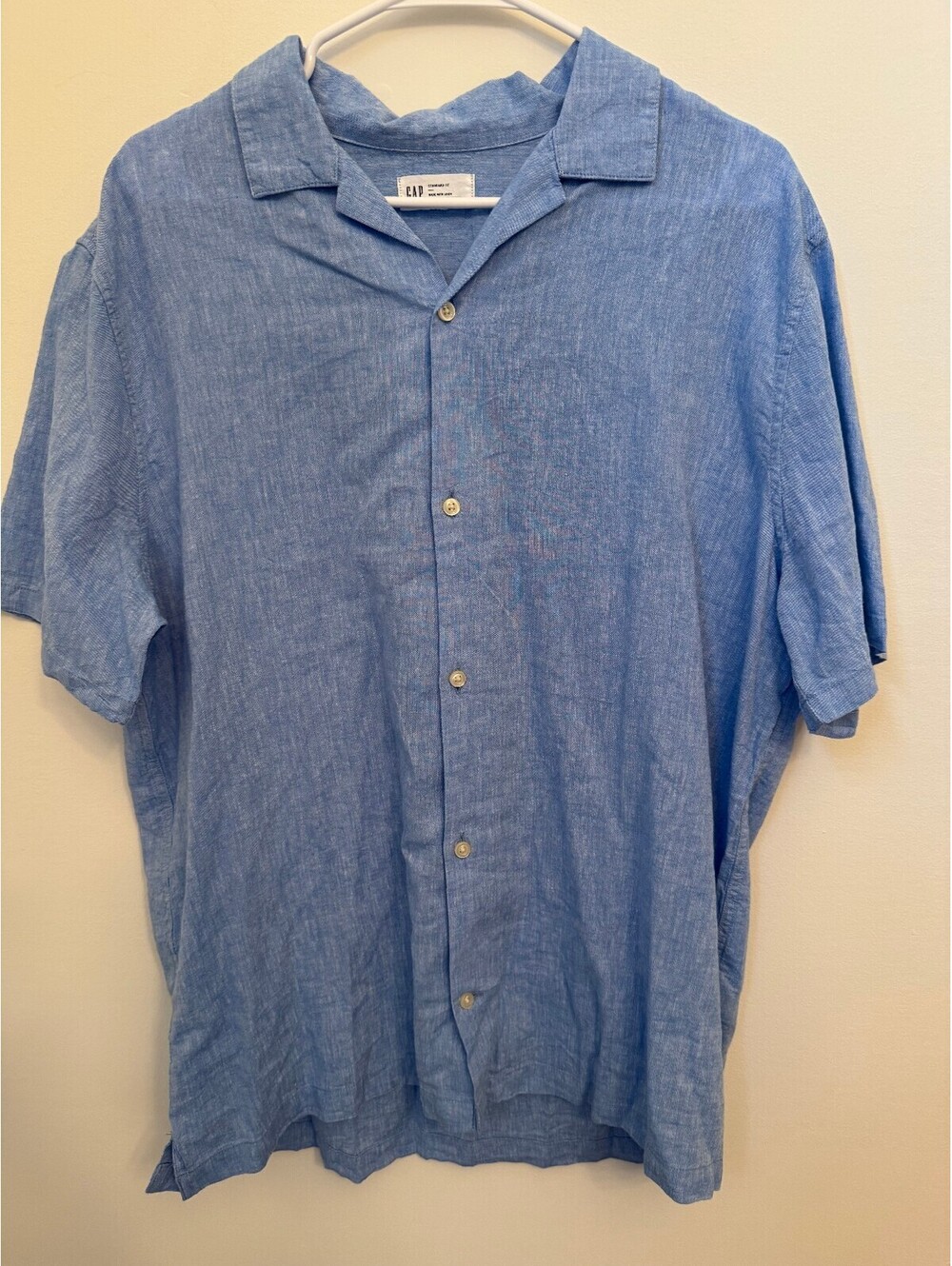 Gap Standard Fit blue linen blend short sleeve button front shirt L
